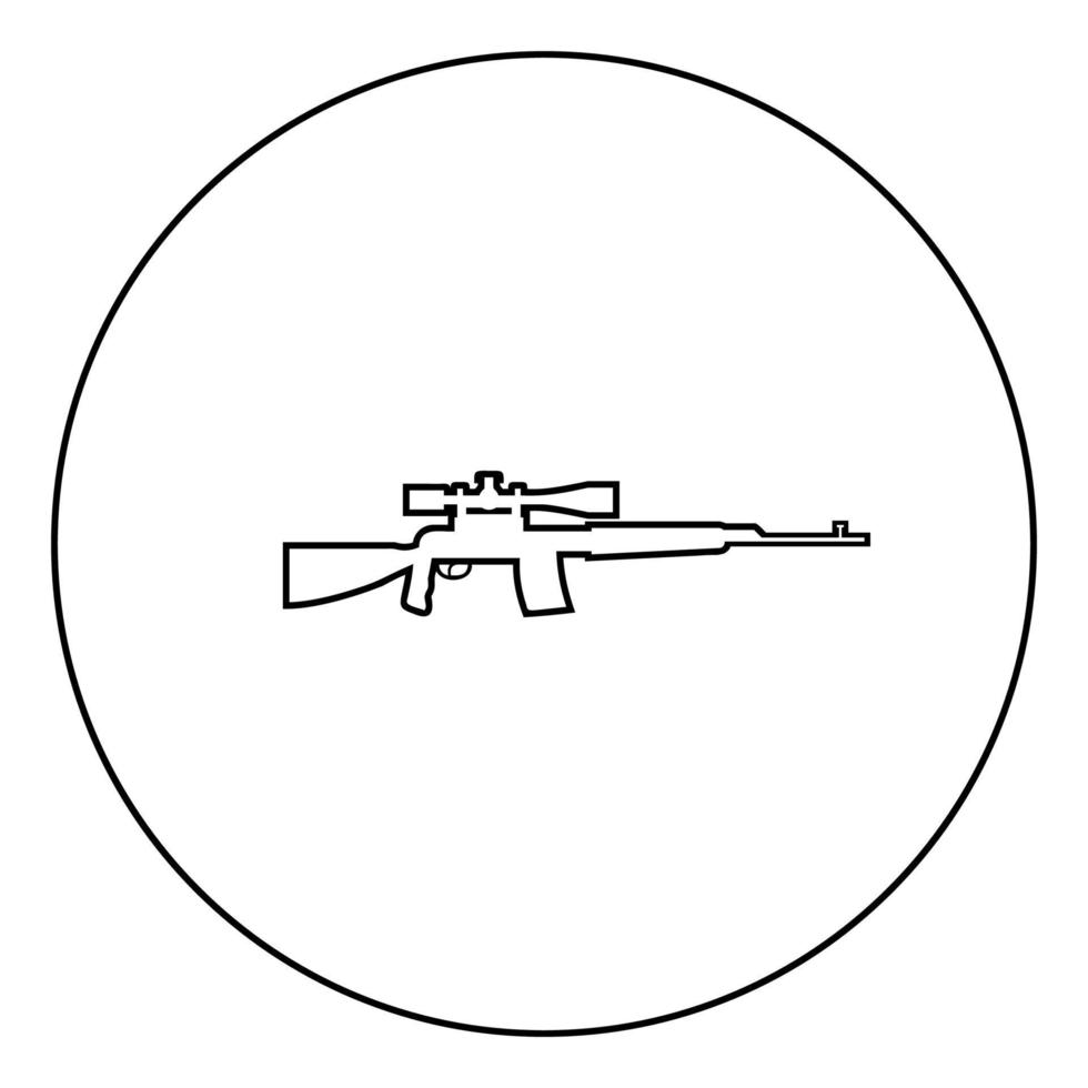 sluipschuttersgeweer pictogram in cirkel ronde omtrek zwarte kleur vector illustratie vlakke stijl afbeelding
