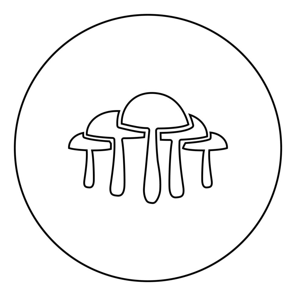 paddestoelen pictogram in cirkel ronde omtrek zwarte kleur vector illustratie vlakke stijl afbeelding