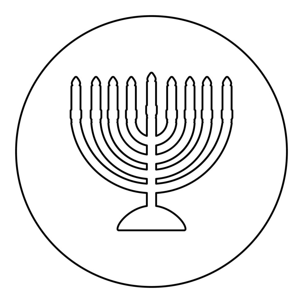 Chanoeka menorah joodse vakantie kandelaar met kaarsen Israël kaars houder pictogram in cirkel ronde zwarte kleur vector illustratie afbeelding overzicht contour lijn dun stijl