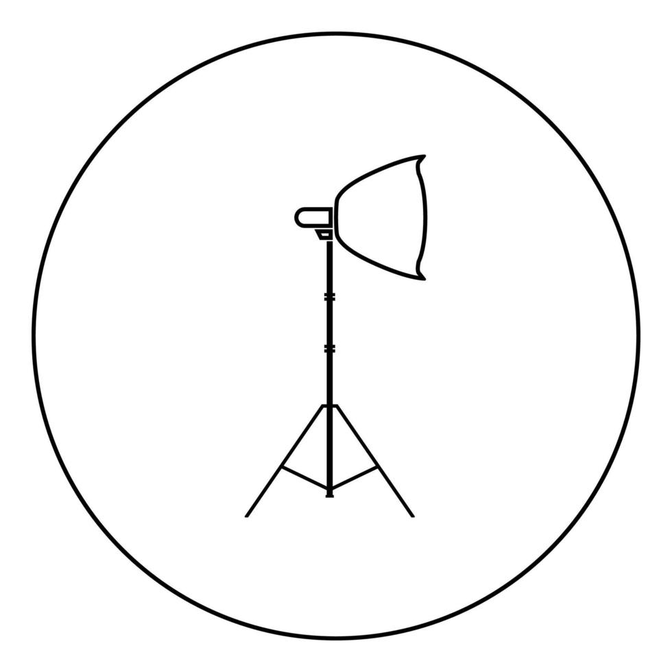 schijnwerper op statief lichtprojector softbox op statief statief lichtapparatuur voor professionele fotografie theater lichtpictogram in cirkel ronde omtrek zwarte kleur vector illustratie vlakke stijl afbeelding