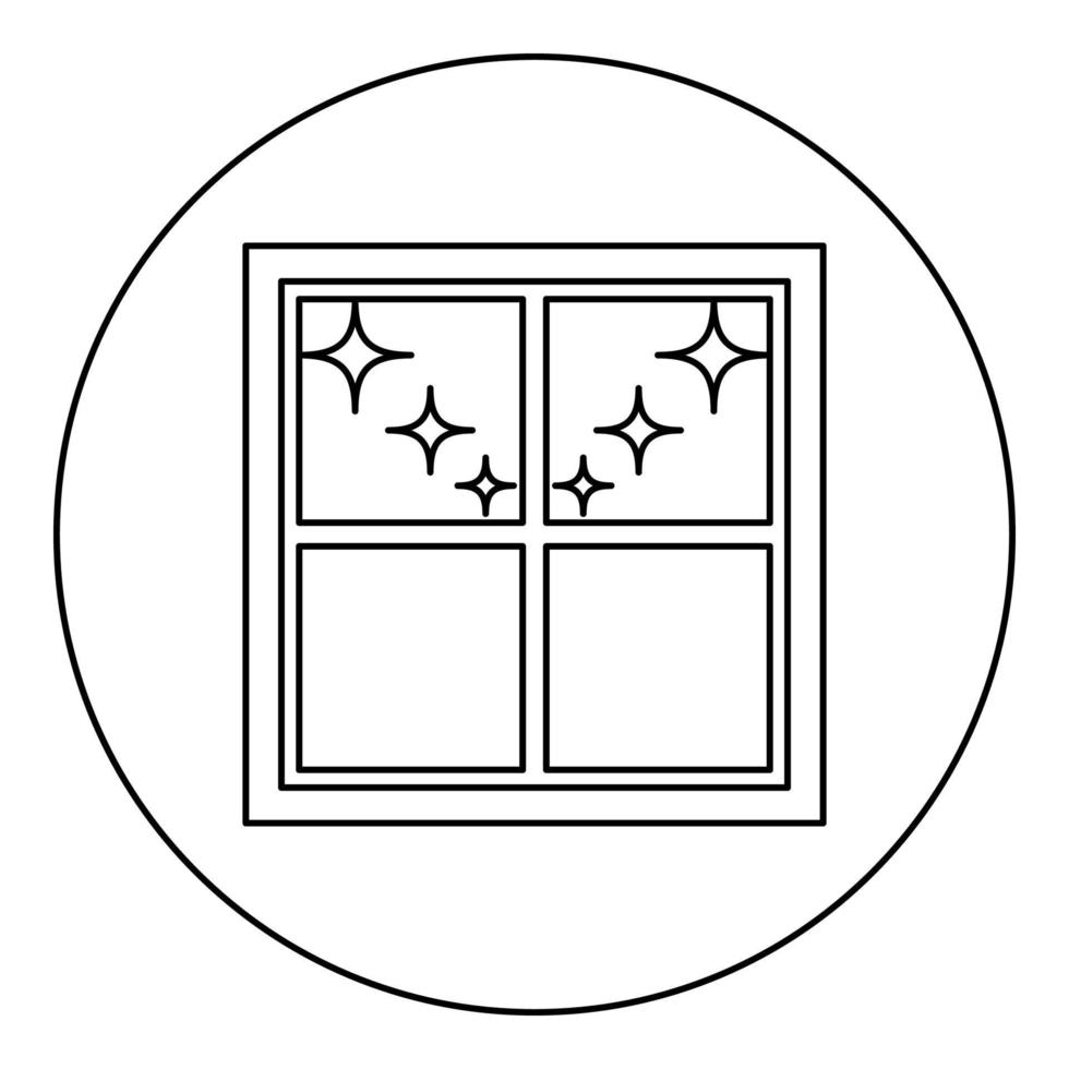 raam met uitzicht op de nacht sterren pictogram zwarte kleur in ronde cirkel vector