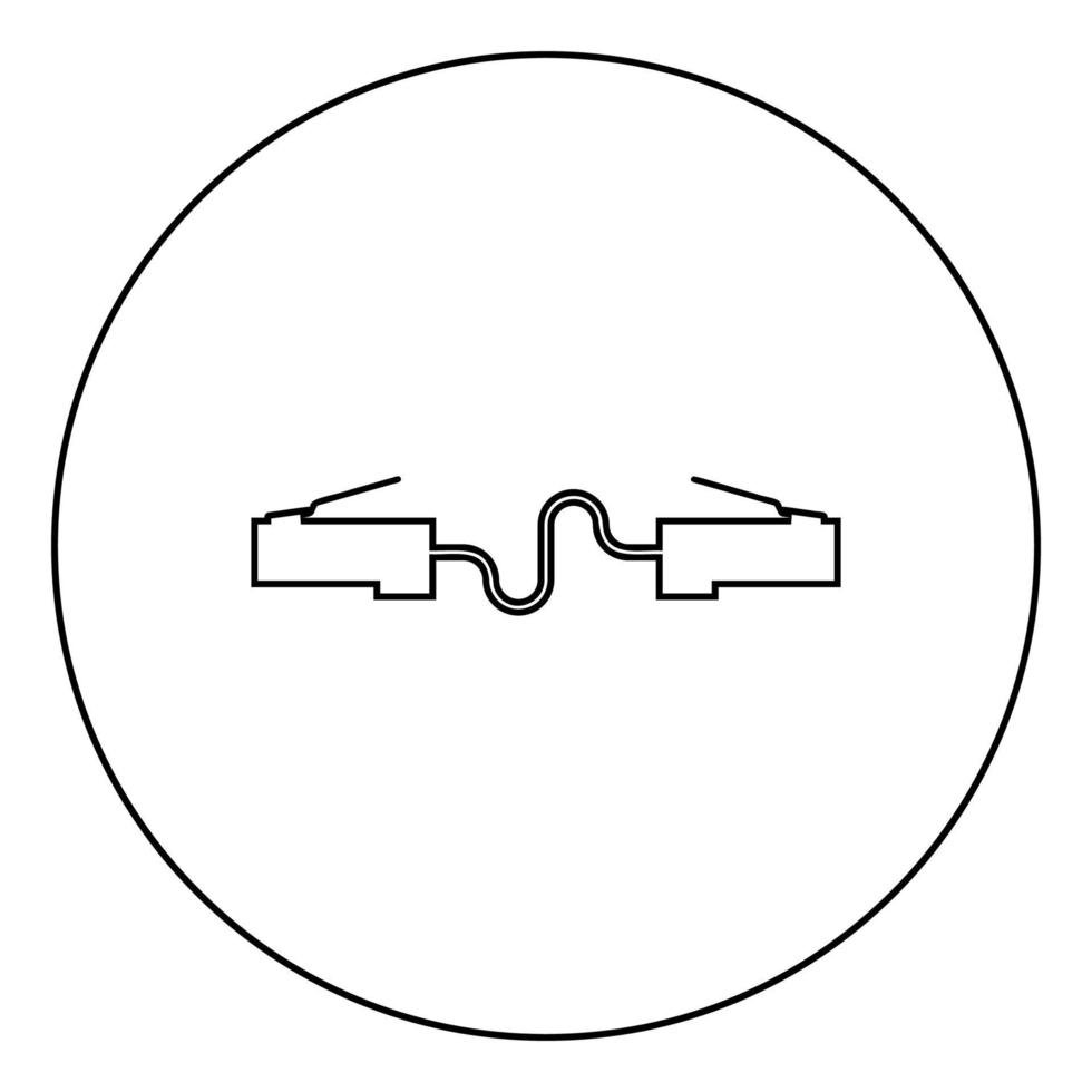 netwerk connector patch snoer ethernet kabel lan draad pictogram in cirkel ronde overzicht zwarte kleur vector illustratie vlakke stijl afbeelding