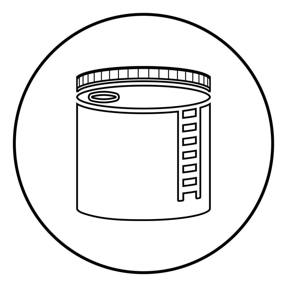 tank met olie olie opslagtank stookolie pictogram overzicht zwarte kleur vector in cirkel ronde illustratie vlakke stijl afbeelding