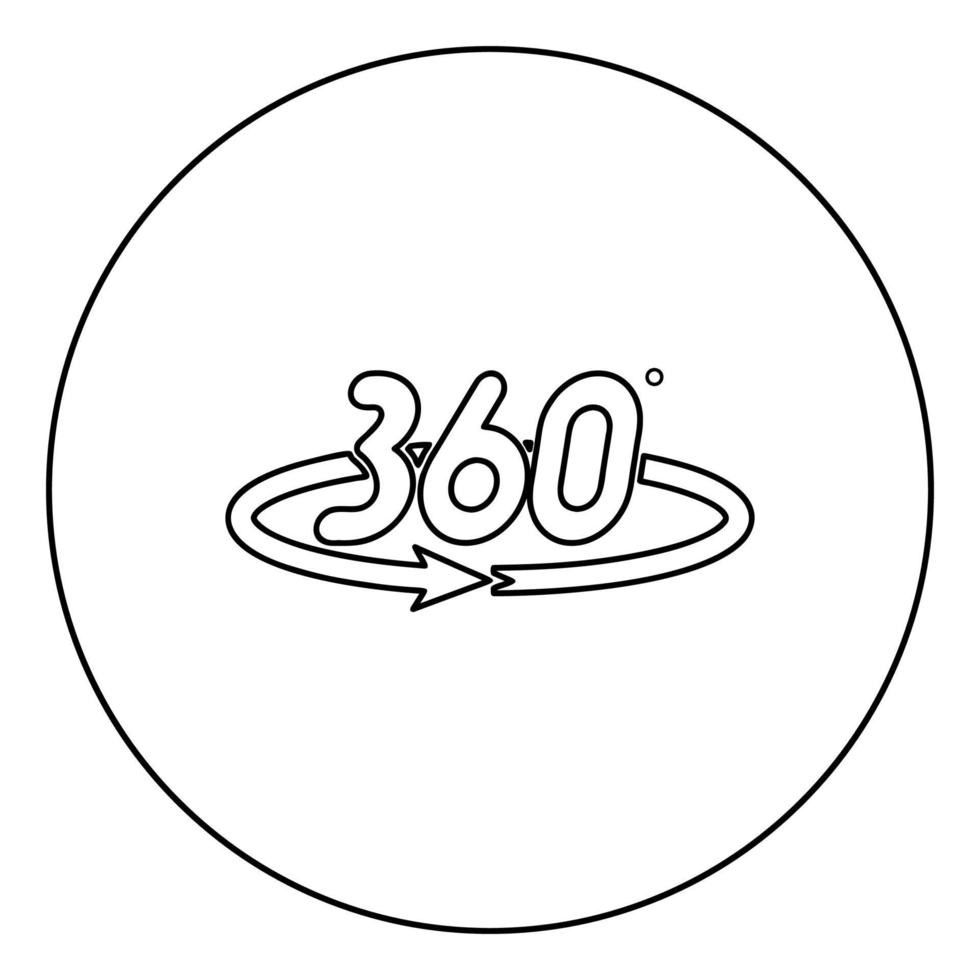 360 graden rotatie pijl concept volledige weergave pictogram in cirkel ronde overzicht zwarte kleur vector illustratie vlakke stijl afbeelding