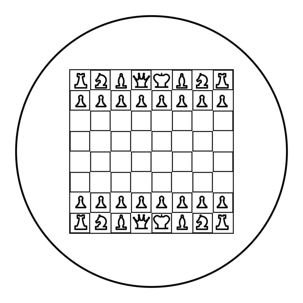 schaakbord en schaakstukken lijn cijfers pictogram zwarte kleur in ronde cirkel vector