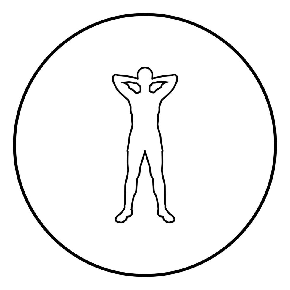 concept ontspannen sportman doen oefening man houdt handen achter hoofd pictogram zwarte kleur illustratie in cirkel round vector