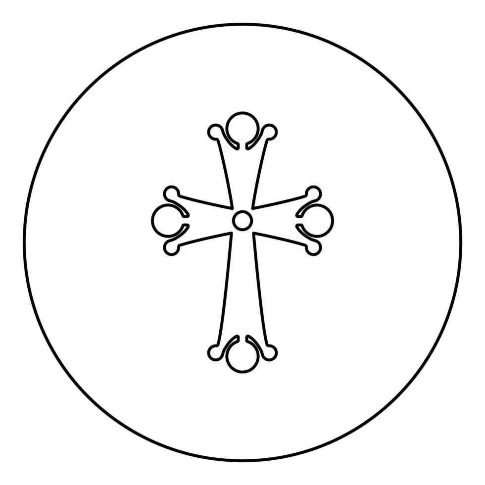 vierpuntig kruis druppelvormig kruis monogram religieus kruis pictogram in cirkel ronde omtrek zwarte kleur vector illustratie vlakke stijl afbeelding