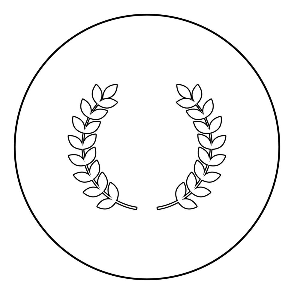 tak van winnaar lauwerkransen symbool van overwinning pictogram in cirkel ronde overzicht zwarte kleur vector illustratie vlakke stijl afbeelding