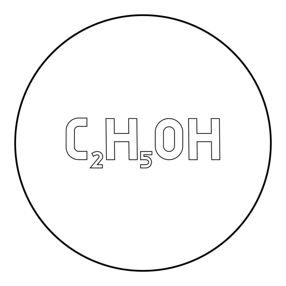 chemische formule c2h5oh ethanol ethylalcohol pictogram in cirkel ronde zwarte kleur vector illustratie solide omtrek stijl afbeelding