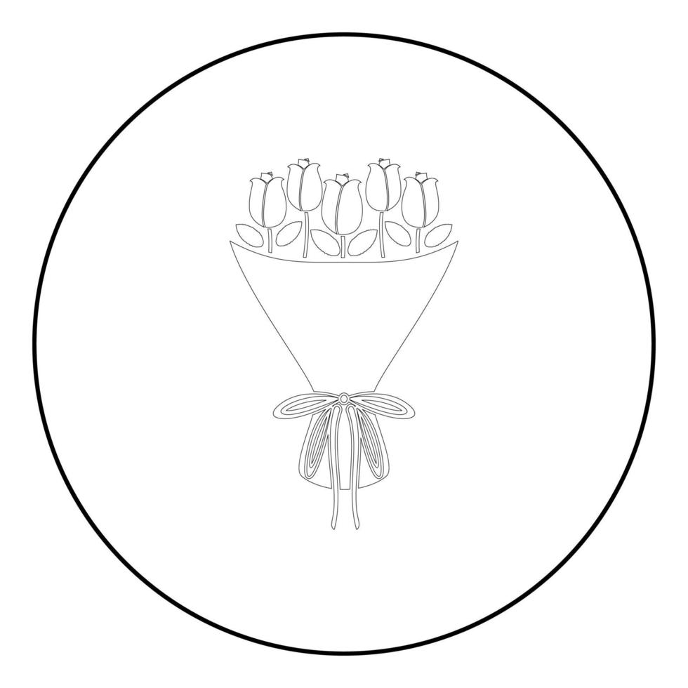 boeket bloemen boeket rozen aanwezig concept boeket van roze bloem pictogram in cirkel ronde overzicht zwarte kleur vector illustratie vlakke stijl afbeelding