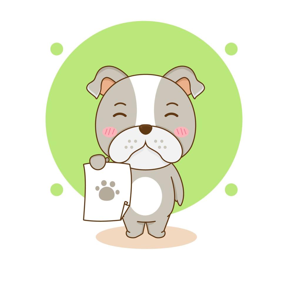 schattige bulldog met poot teken cartoon karakter illustratie vector