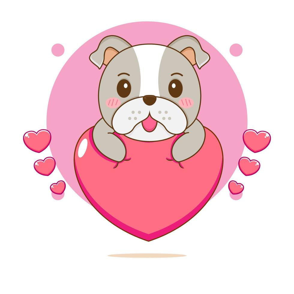 schattige bulldog knuffelen grote liefde stripfiguur illustratie vector