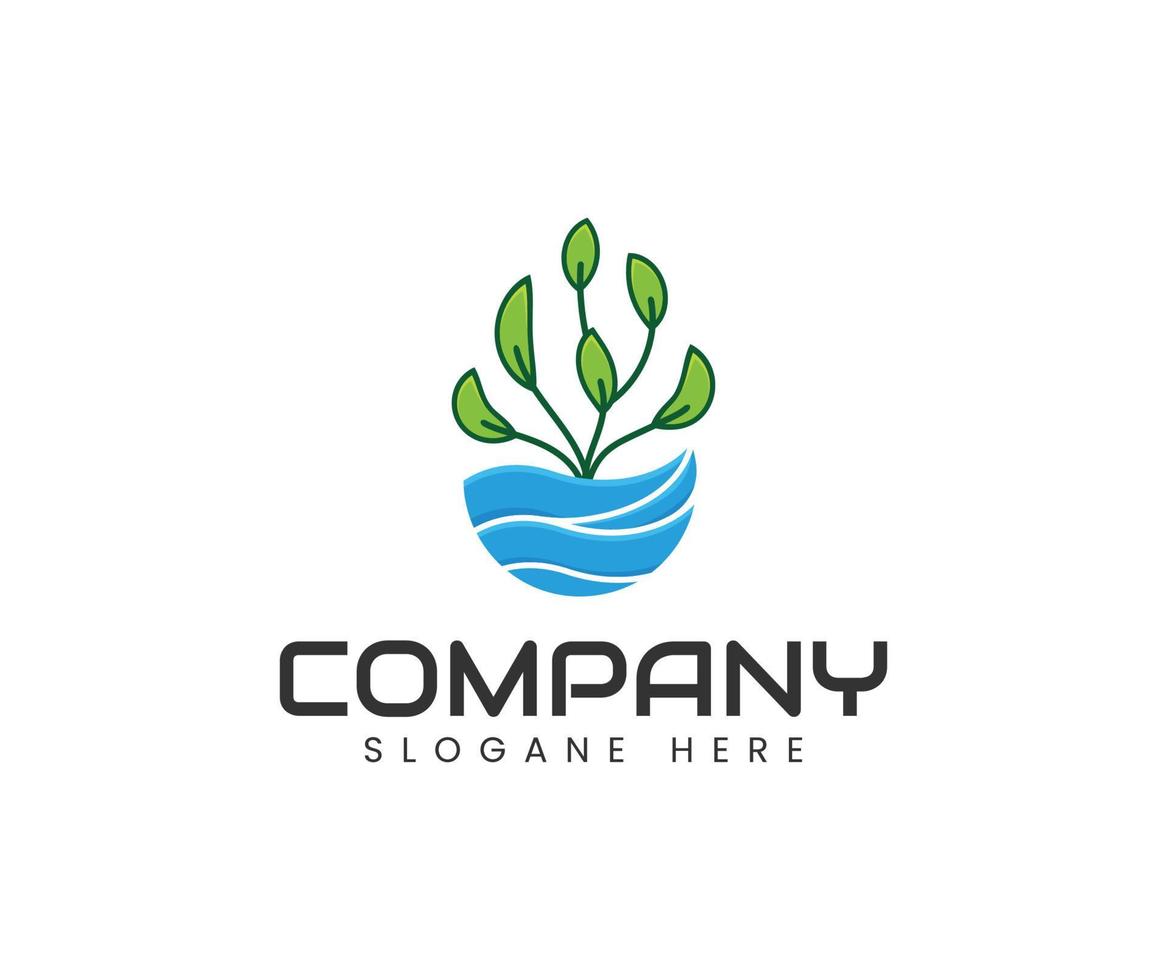 natuur groene plant met watergolf logo-ontwerp vector