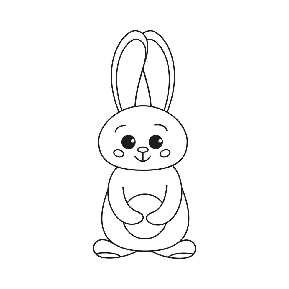 schattig overzicht konijn, konijntje om in te kleuren. konijn bunny cartoon overzicht kleurboek of pagina voor kinderen. vrolijk pasen in doodle-stijl. illustratievector. vector