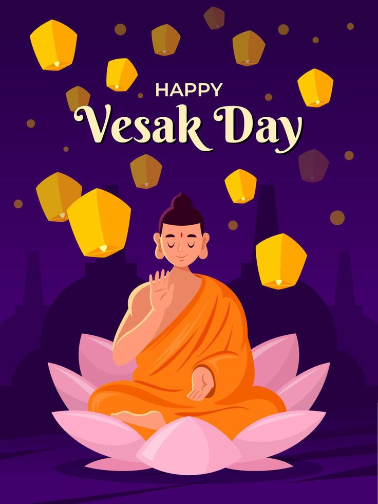 vesak-dag met vliegend lantaarnfestival vector