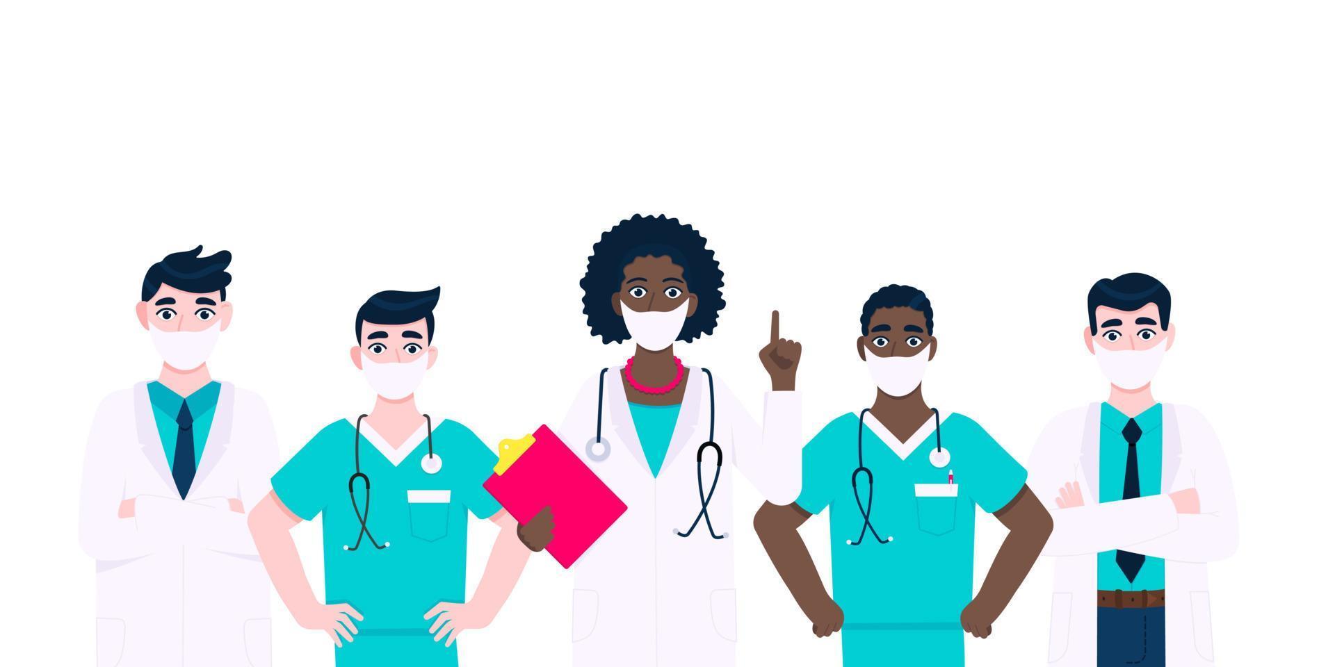 succesvolle artsen team van medische werknemer vectorillustratie geïsoleerd op een witte achtergrond. vector