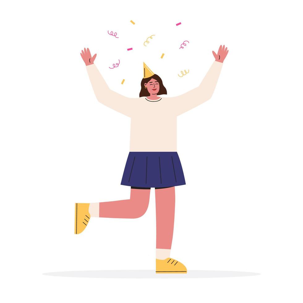 gelukkige vrouw die verjaardag viert met confetti vector