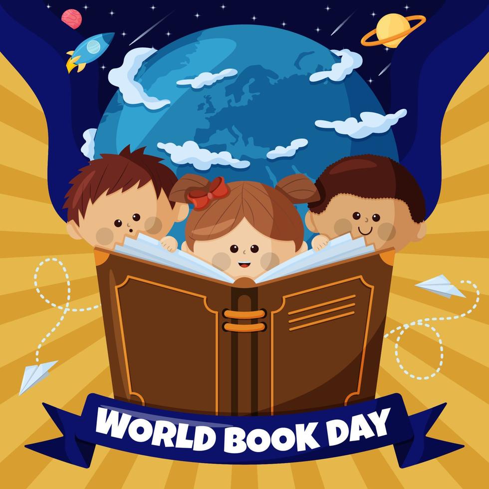 wereldboekendag met blije kinderen vector