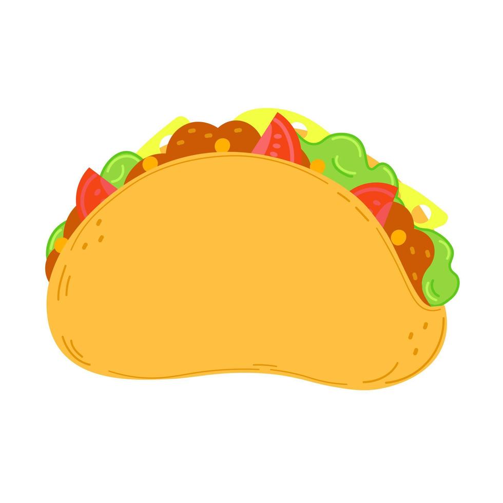 schattig grappig taco karakter. vector hand getekend cartoon kawaii karakter illustratie pictogram. geïsoleerd op een witte achtergrond. taco karakter concept