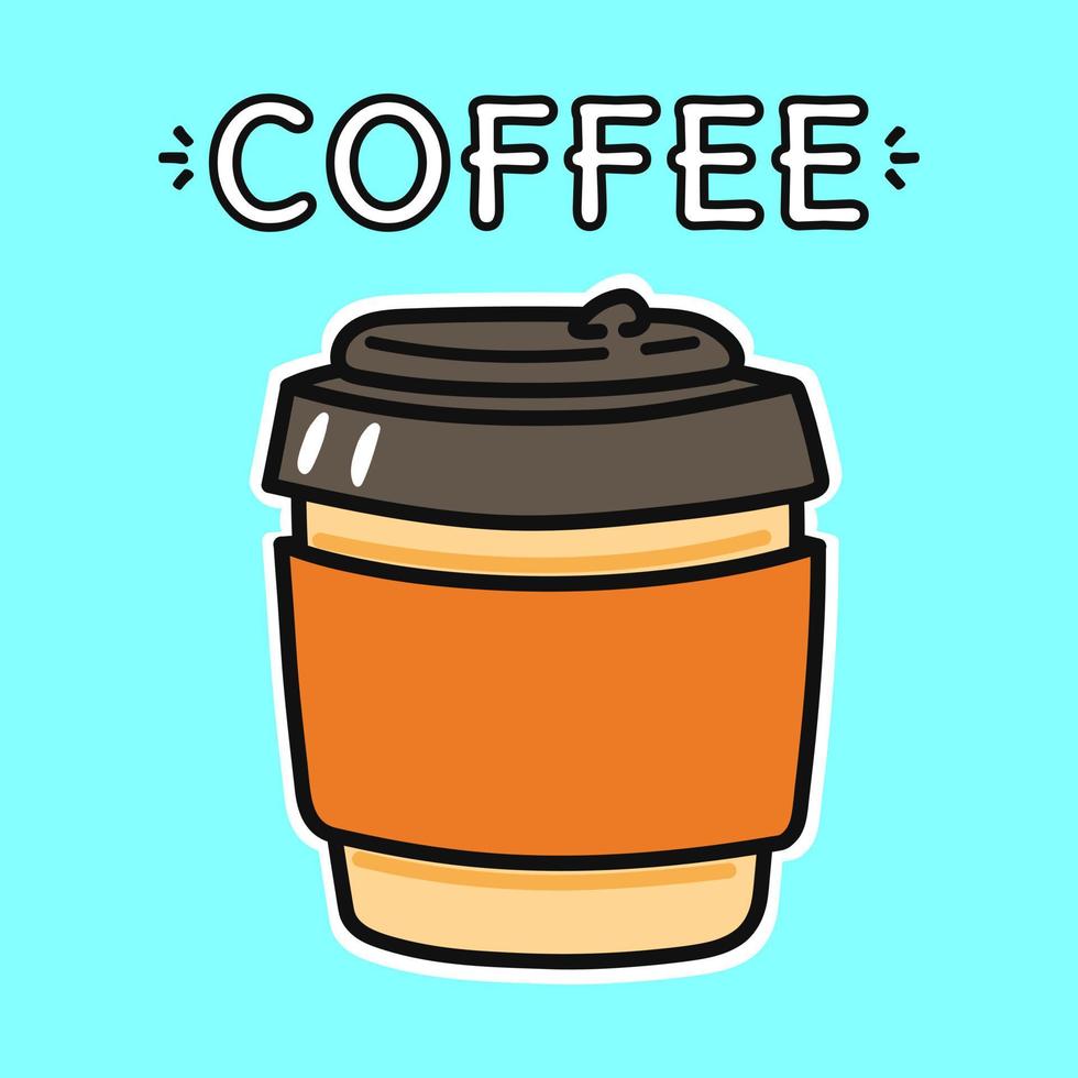 grappige koffie papieren beker. vector hand getekend cartoon kawaii karakter illustratie pictogram. geïsoleerd op blauwe achtergrond. schattige koffie papieren beker