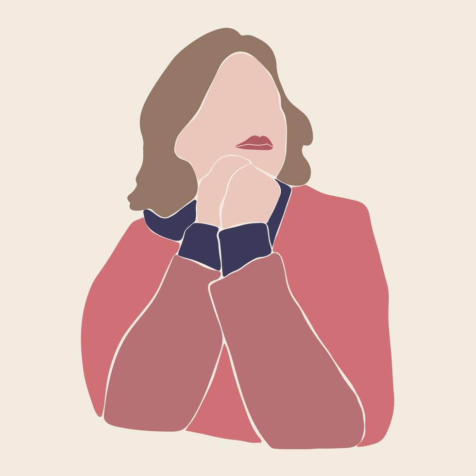 vrouwen abstract portret. modieuze platte scandinavische stijl. dromen en denken. het gezicht van de witte Europese vrouw. vector