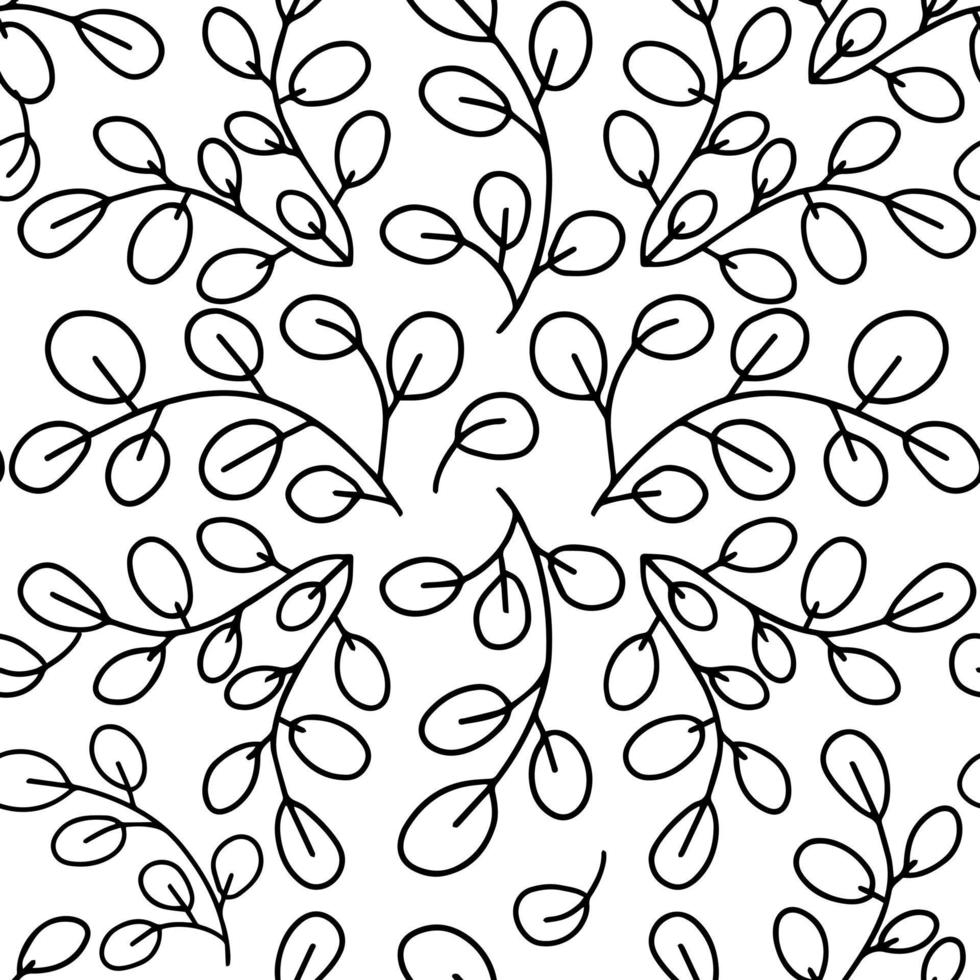 naadloos patroon van botanische elementen. boomtakken met bladeren. lijn kunst vector