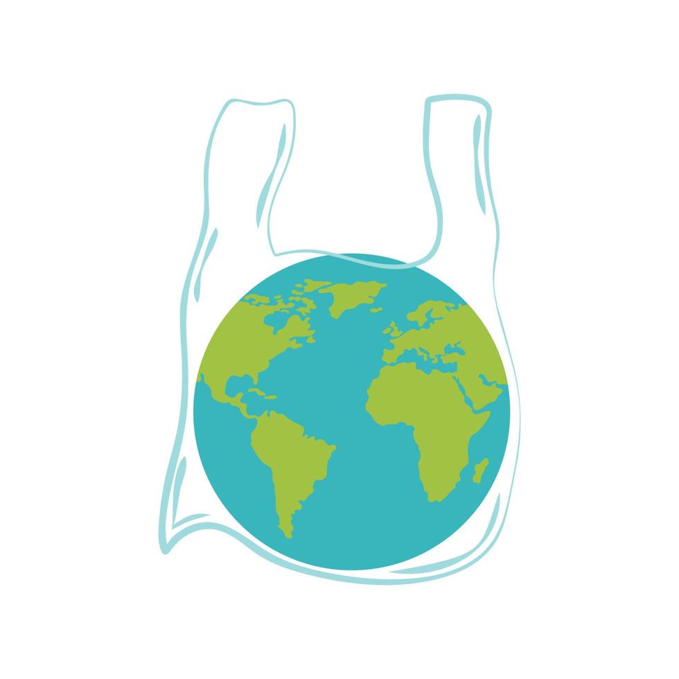 concept van wereldwijde vervuiling. Earth Day- we vernielen de planeet aarde. Earth globe op plastic polyethyleen zak. wereld milieu dag concept. internationale plastic zak vrije dag. vector
