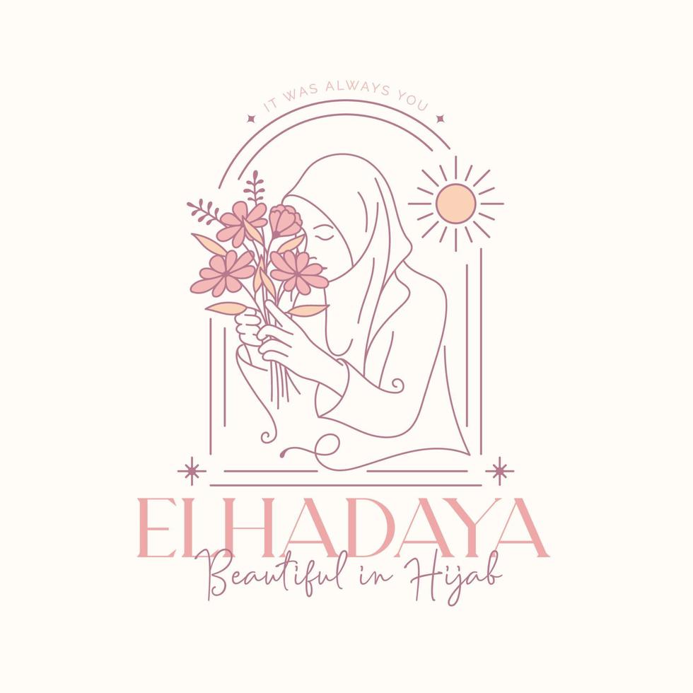 lineaire minimale vrouwen die hijab-logo dragen vector