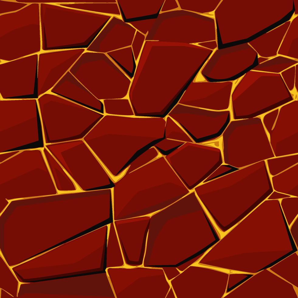 naadloze textuur rode steen met lava of vuur, vector background