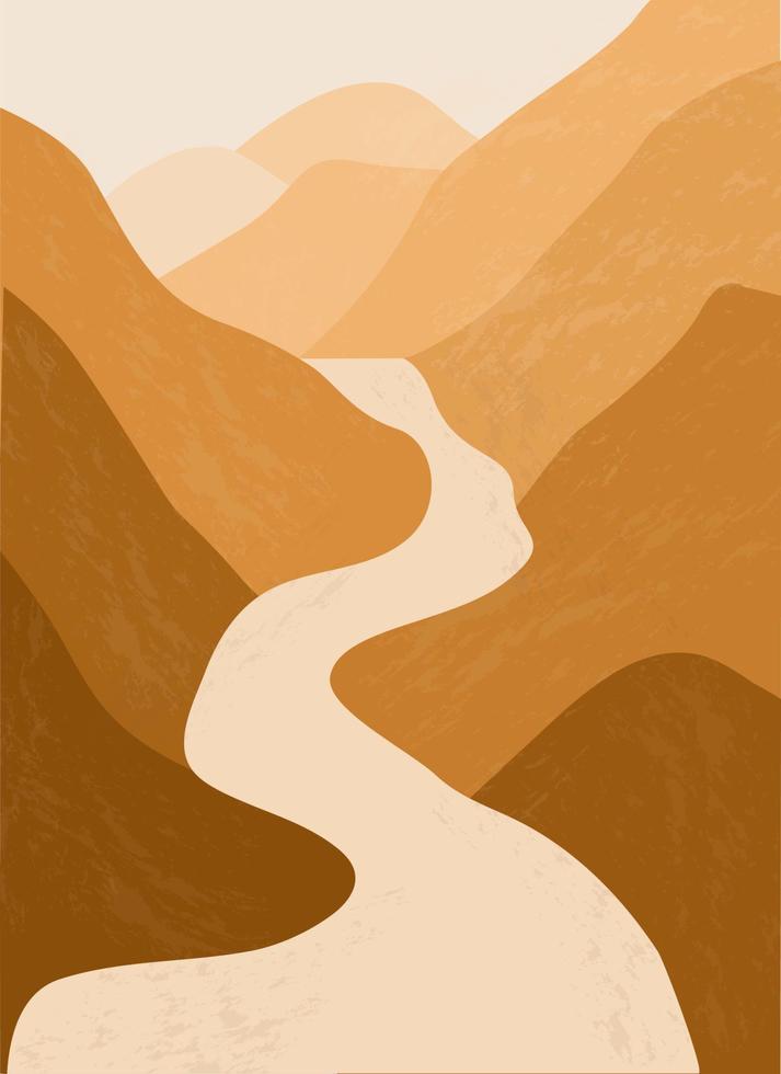 berg rivier. abstract landschap, minimalisme. trending aardekleuren. de natuur redden en behouden. vector