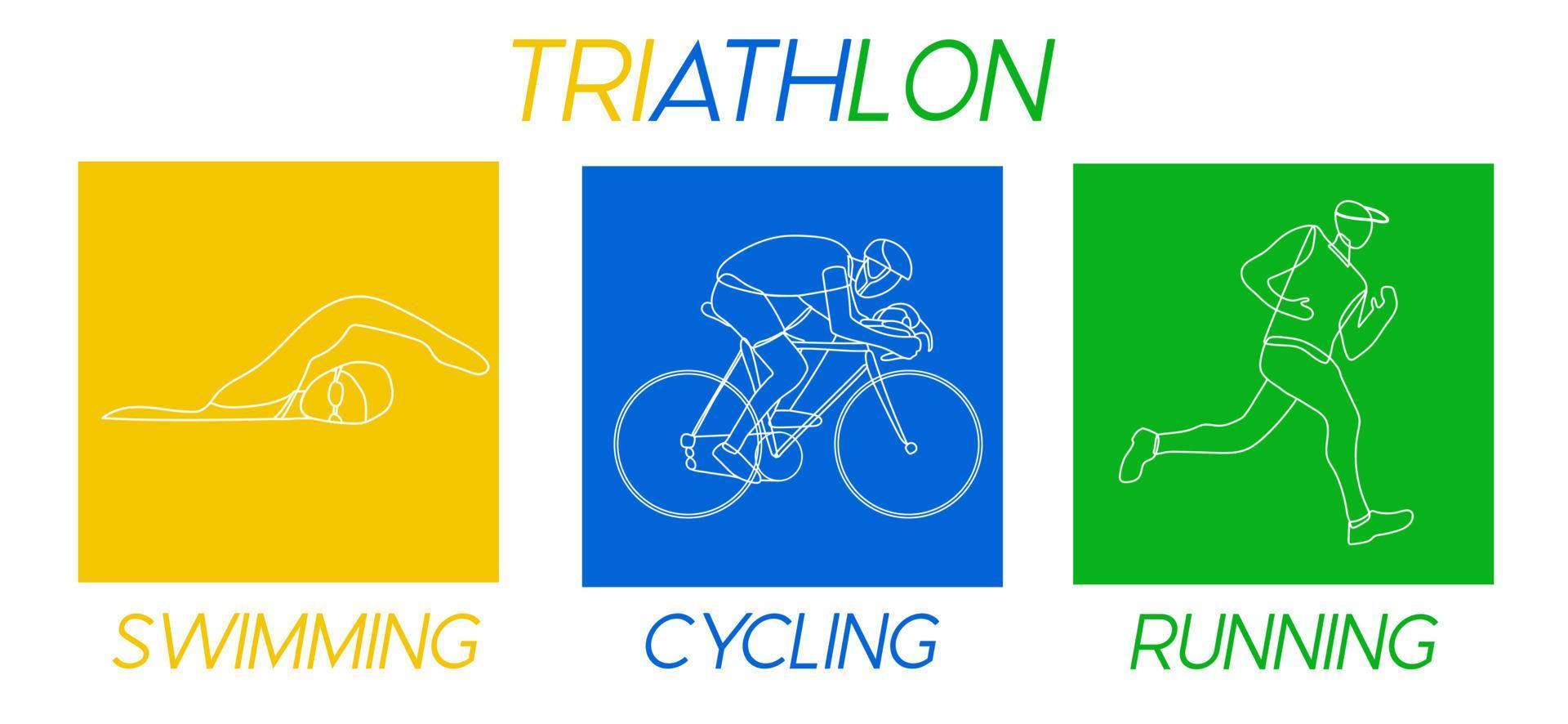 triatlon. silhouetten van atleten. competitie in zwemmen, fietsen en hardlopen vector