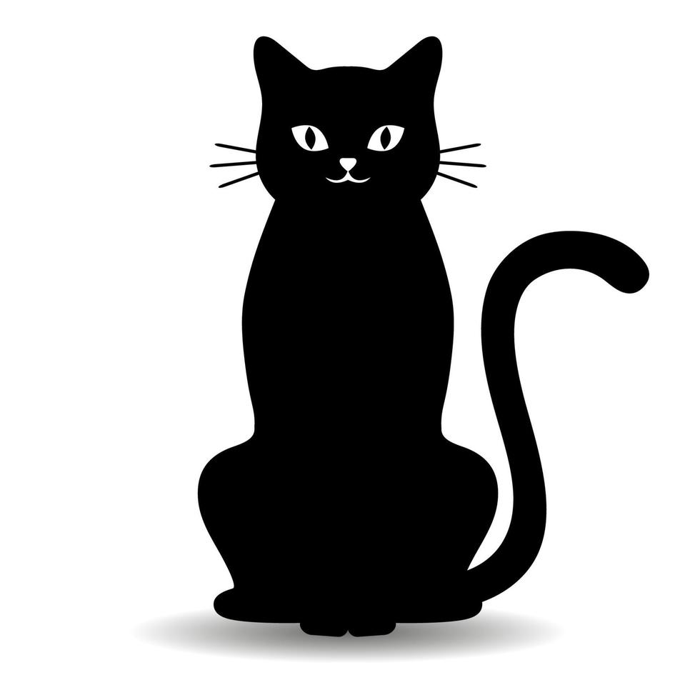 illustratie van schattige zwarte kat met schaduw vector