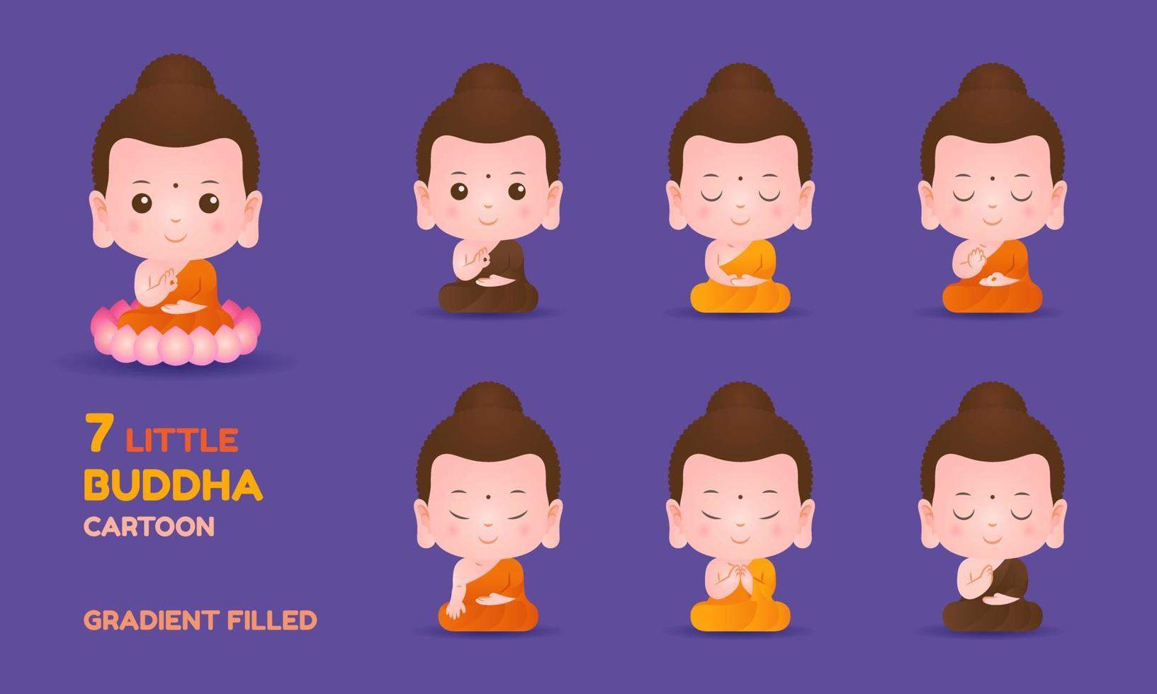 kleine boeddha cartoon vector set