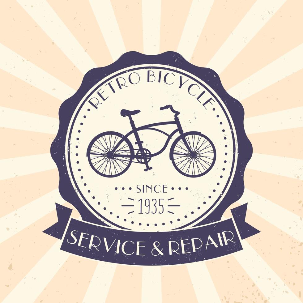 retro fietsservice en reparatie, vintage logo, embleem met oude fiets vector