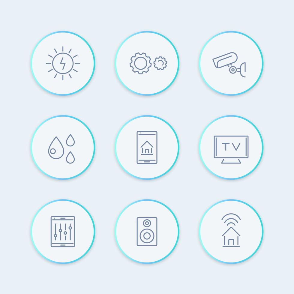 slimme huislijnpictogrammen, slimme elektronica, internet van dingen ronde pictogrammen, vectorillustratie vector