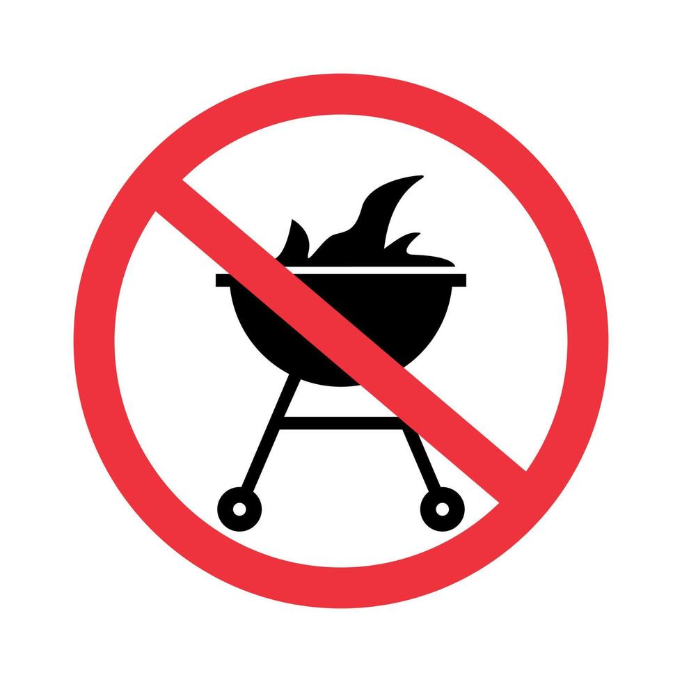 geen grillpictogram. stop bbq-symbool. verboden zone voor barbecue. informatief teken. geen koken. vectorillustratie op witte achtergrond vector