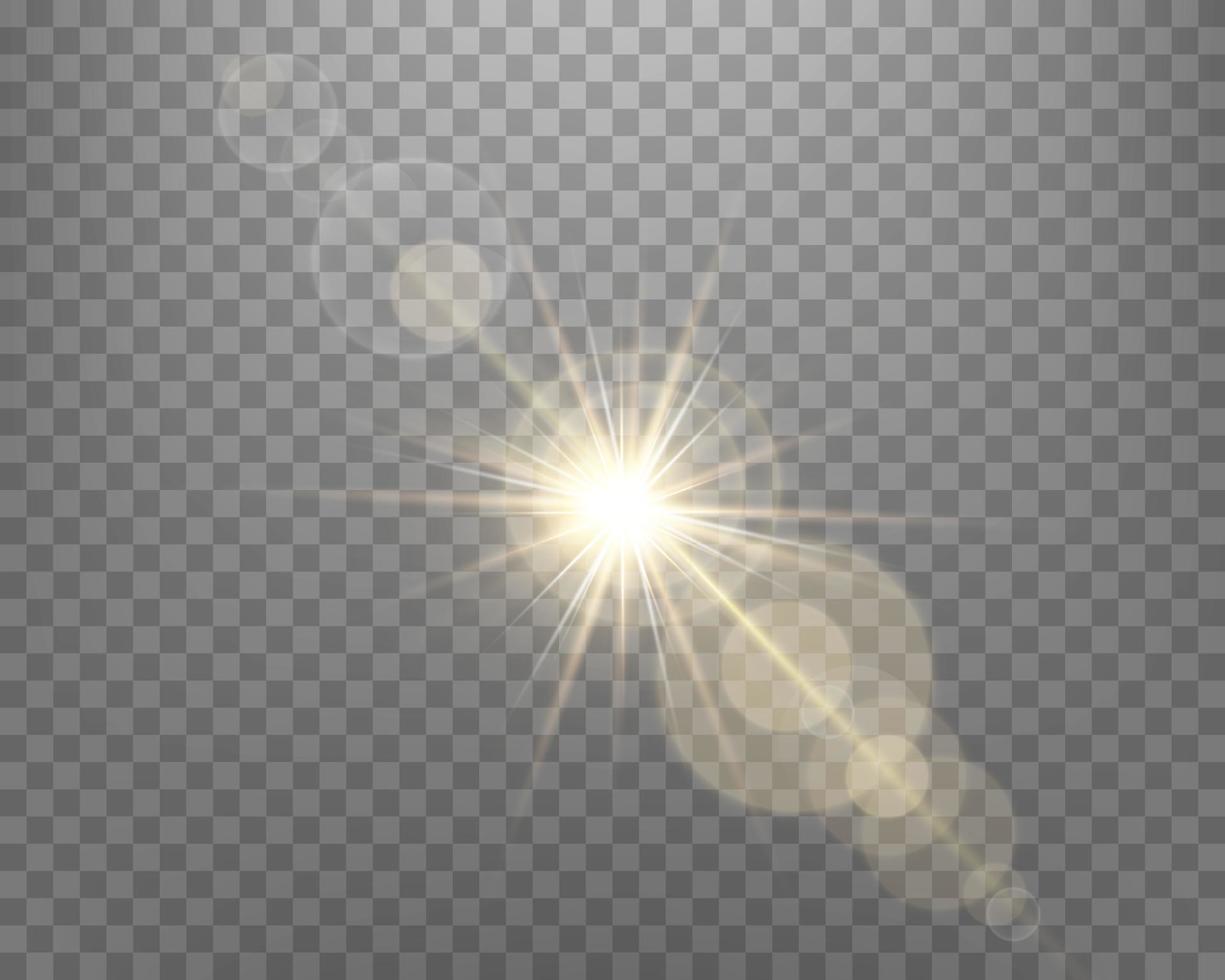 zonlicht lens flare, zonneflits met stralen en spotlight. vector