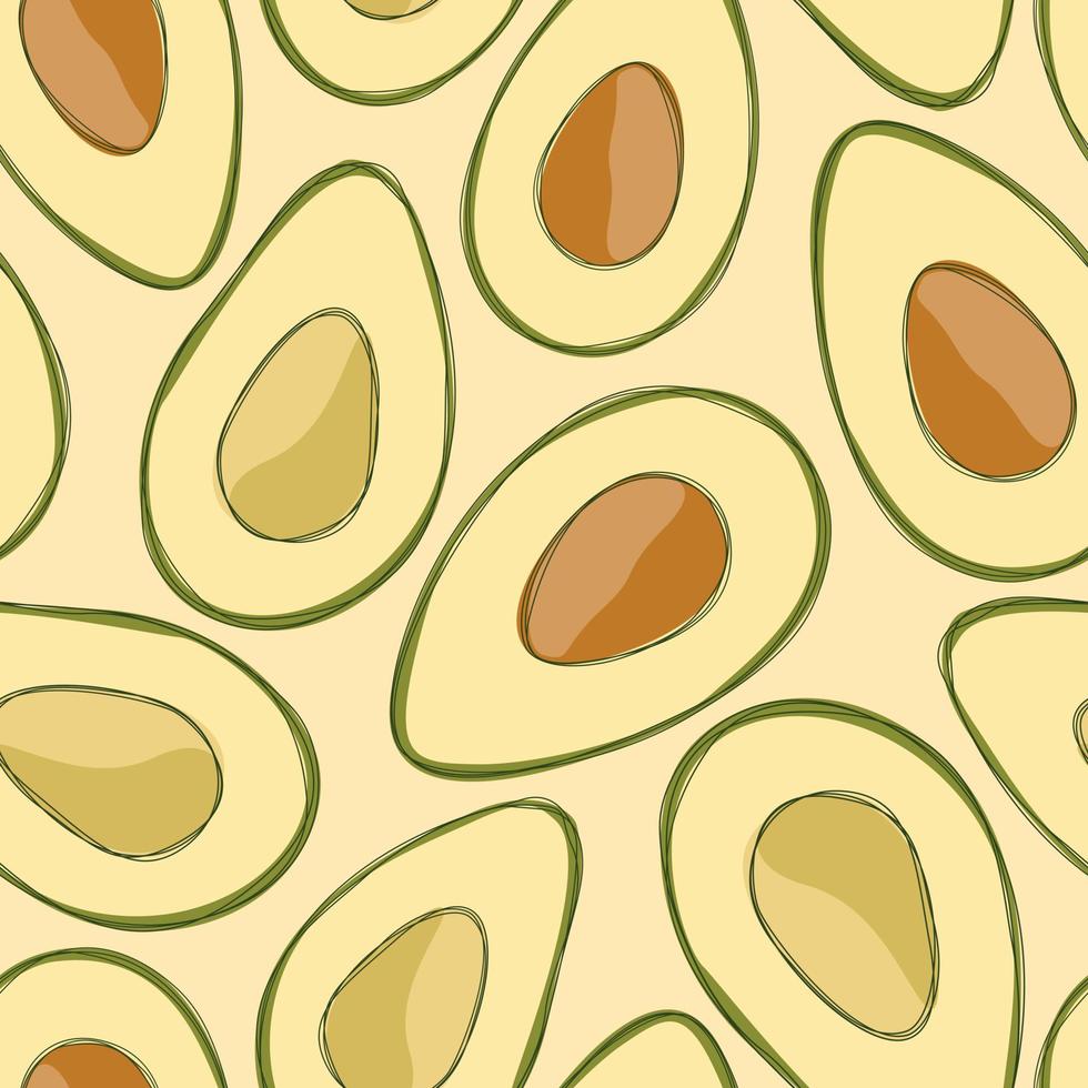 avocado herhaalpatroonontwerp. handgetekende achtergrond. modern patroon voor inpakpapier of stof. vector