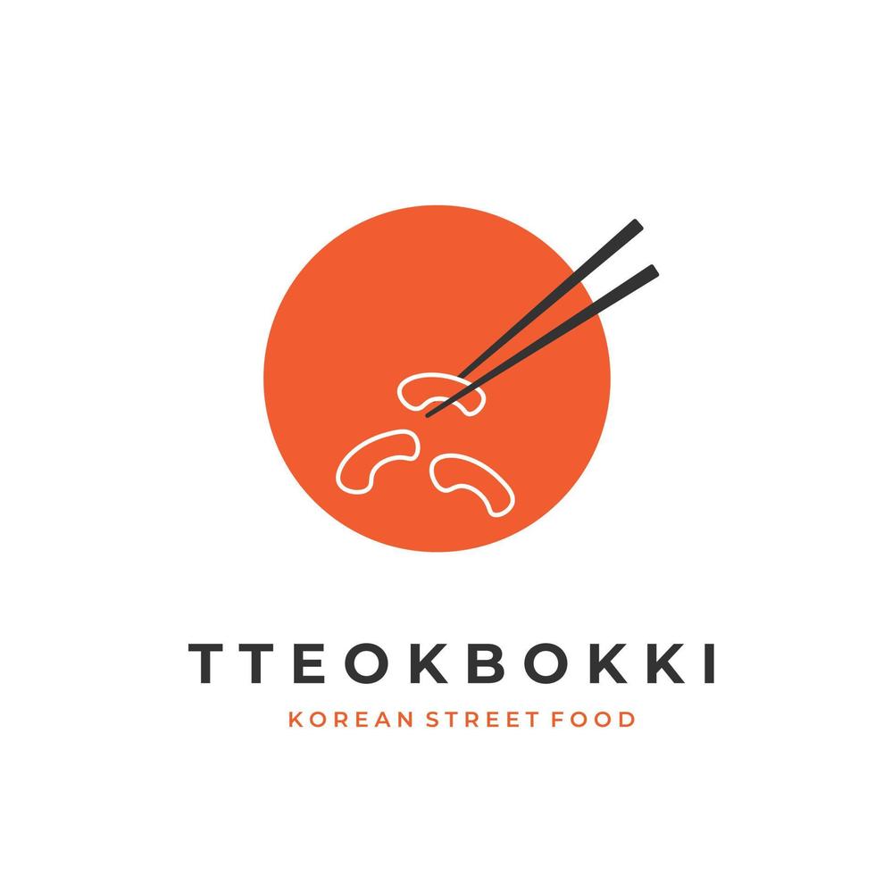 Koreaans heet pittig straatvoedsellogo tteokbokki met abstracte zon vector