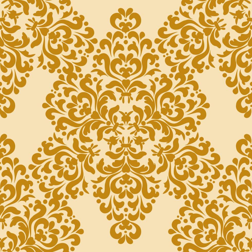 damast rijke naadloze achtergrond. klassiek gouden patroon. goud, beige. decoratieve textuur. digitale afbeeldingen. voor stof, behang, Venetiaans patroon, textiel, verpakking. vector