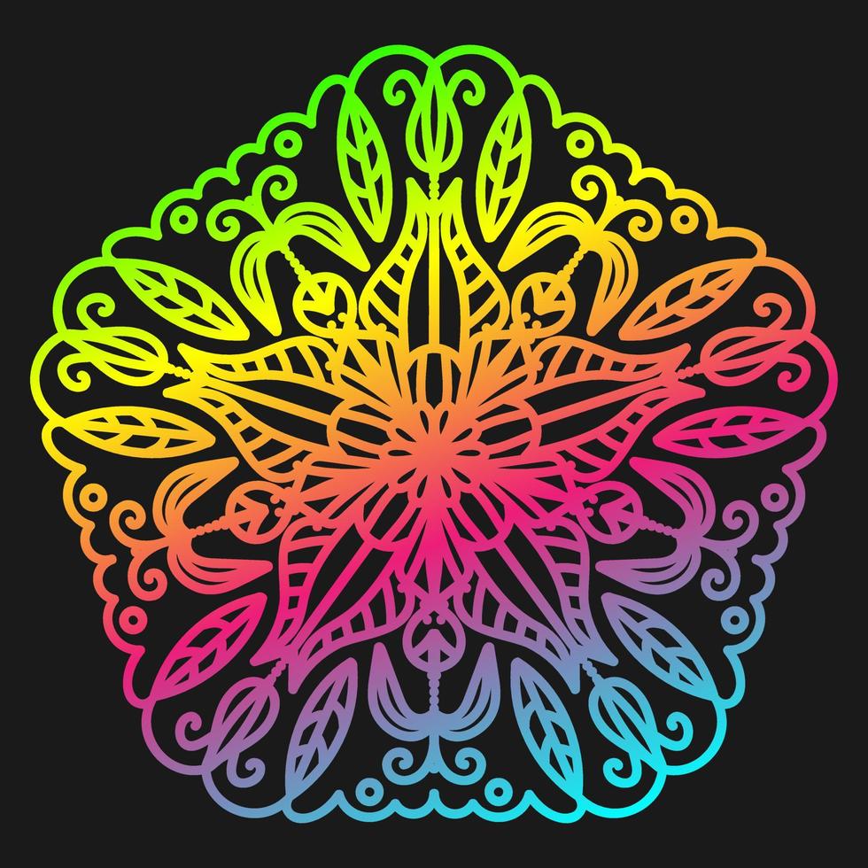 helder cirkelvormig oosters patroon op een zwarte achtergrond. decoratieve mandala in de vorm van een bloem. arabesk, cirkelvormig ornament. vectorillustratie. vector