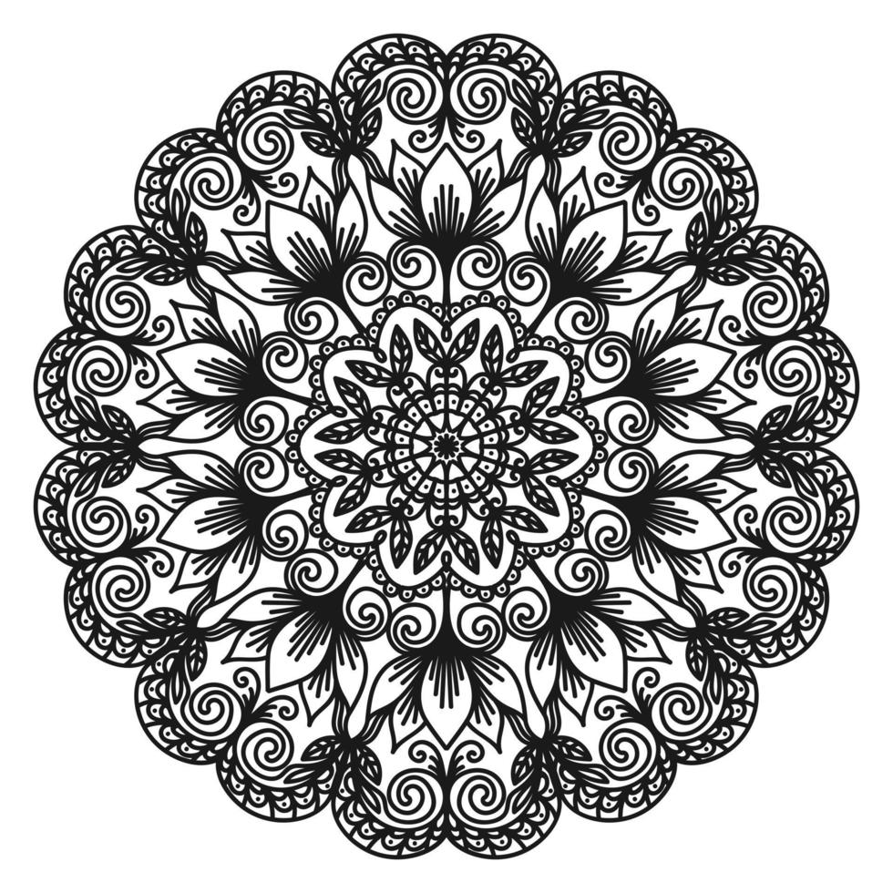 cirkelvormig ornament in de vorm van een mandala. monochroom oosters patroon. ronde arabesk. kleurplaat. decoratief patroon voor mehndi, tatoeage, logo. vectorillustratie. vector