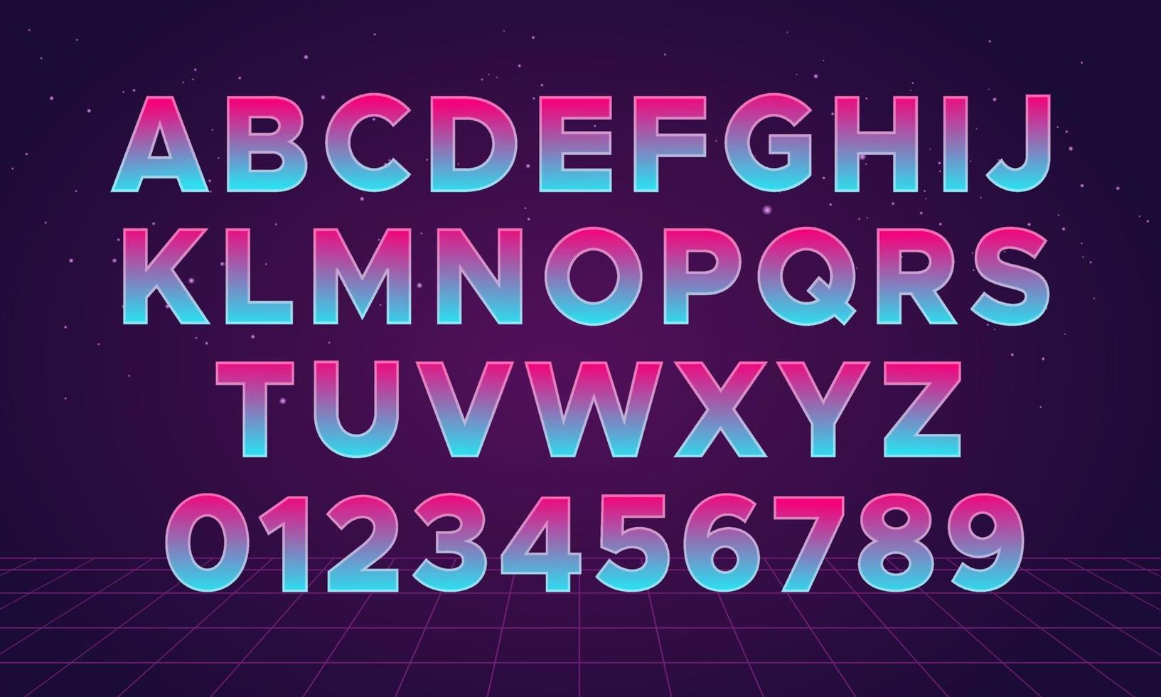 80s retro alfabet en cijfers. lettertype sjabloon vector. perfect voor het ontwerpen van posters en evenementen. vector