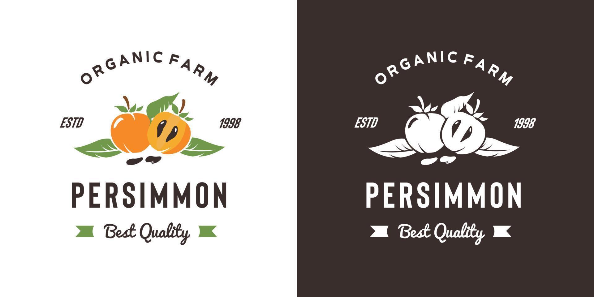 vintage persimmon fruit logo illustratie geschikt voor fruitwinkel en fruitboerderij vector