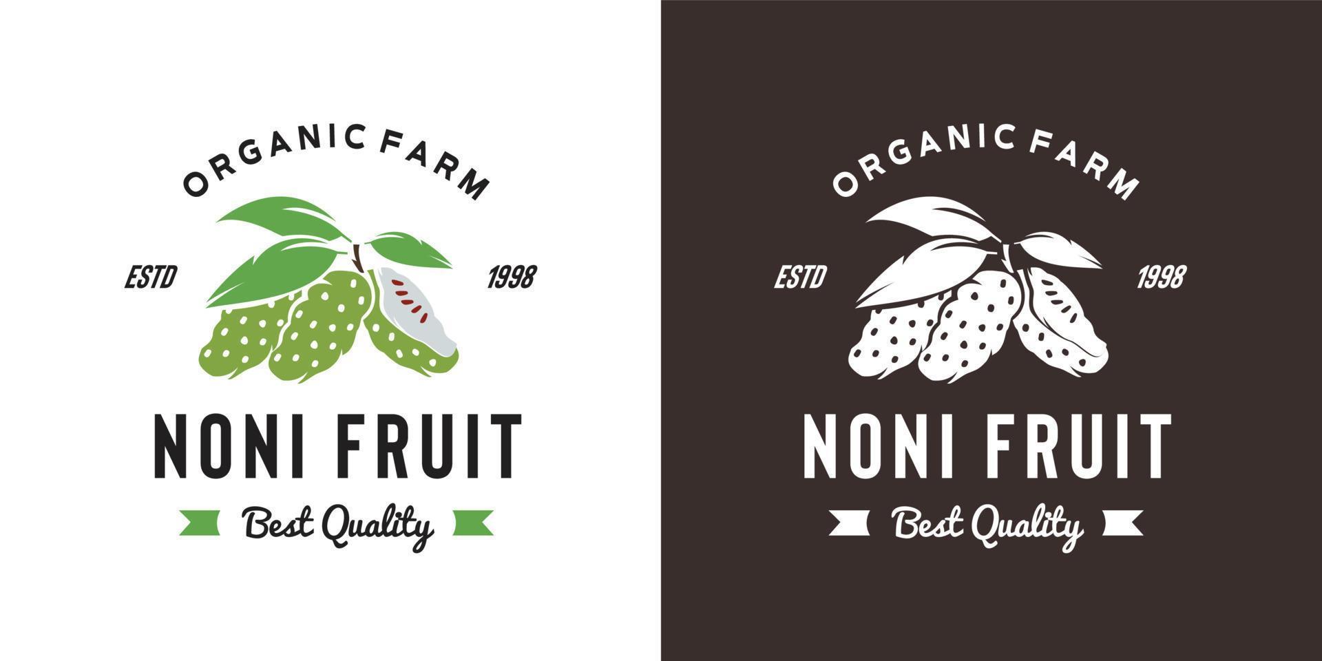 vintage noni fruit logo illustratie geschikt voor fruitwinkel en fruitboerderij vector