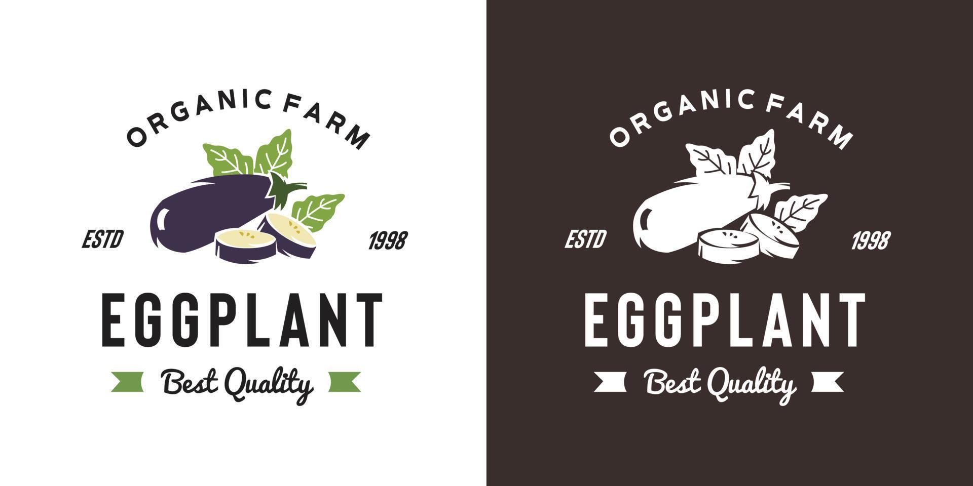 vintage aubergine logo illustratie geschikt voor fruitwinkel en fruitboerderij vector