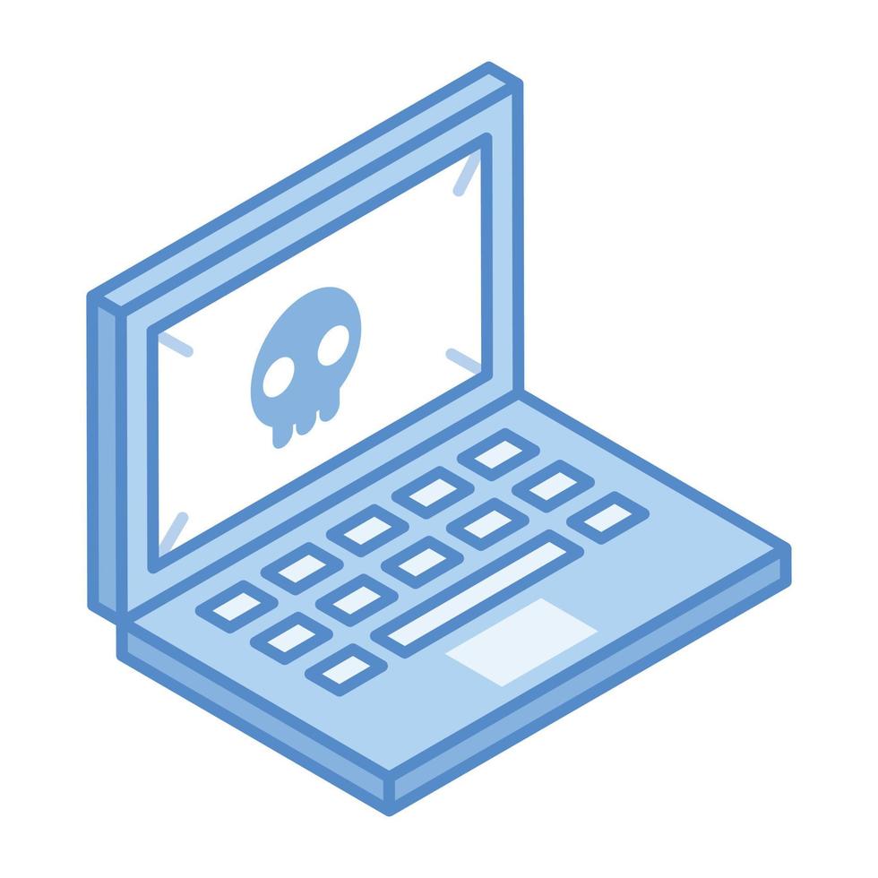schedel in laptop, concept van cyberaanval isometrisch pictogram vector