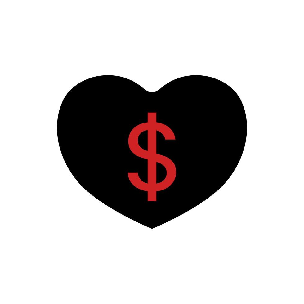 zwart hart met geld vector icon