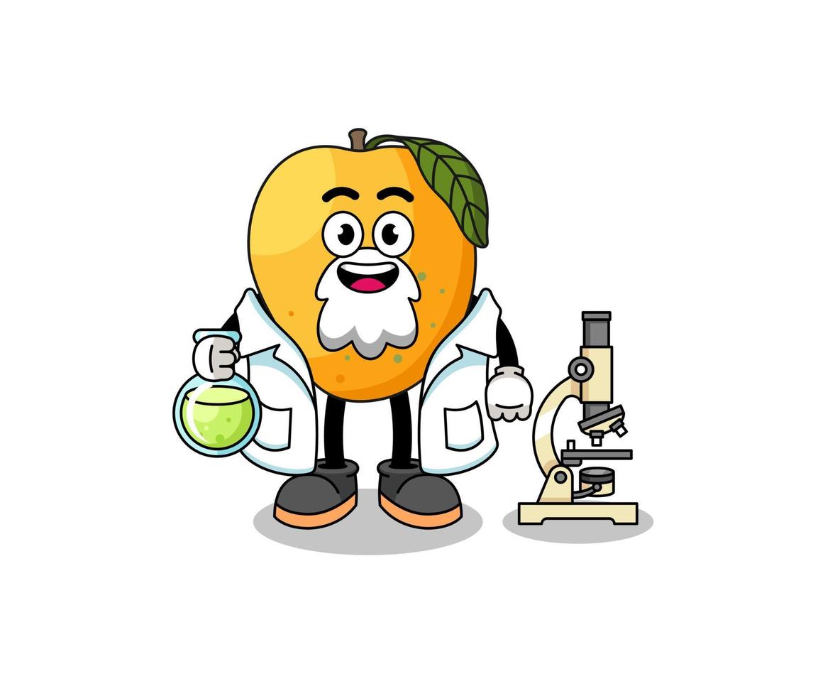 mascotte van mangofruit als wetenschapper vector