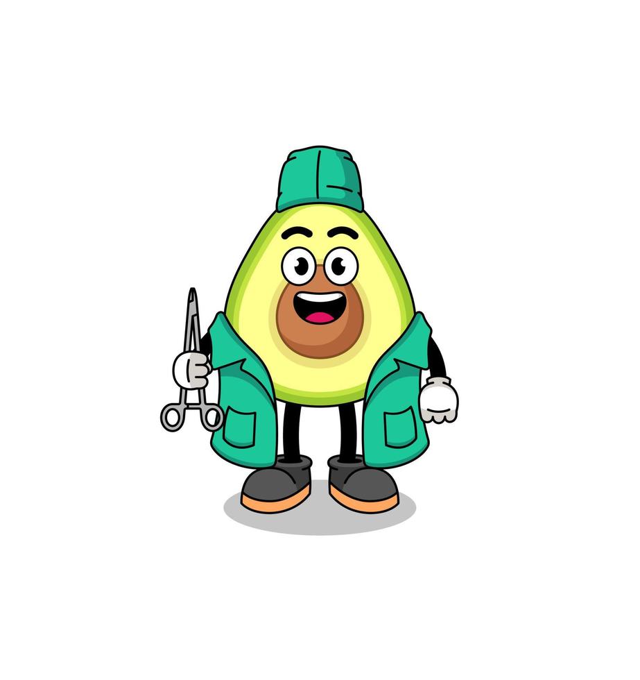 illustratie van avocado-mascotte als chirurg vector